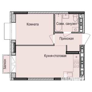 1-к квартира, строящийся дом, 36м2, 14/17 этаж