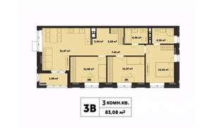 3-к квартира, строящийся дом, 83м2, 2/17 этаж