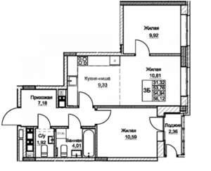2-к квартира, вторичка, 56м2, 7/17 этаж