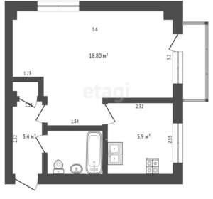 1-к квартира, вторичка, 32м2, 5/5 этаж