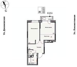 2-к квартира, строящийся дом, 47м2, 7/17 этаж