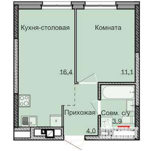 1-к квартира, строящийся дом, 35м2, 17/17 этаж