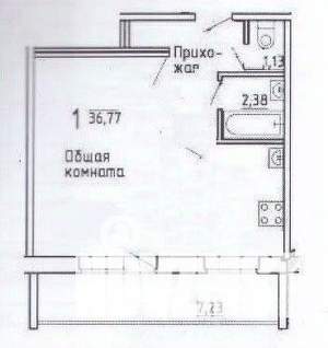 Студия квартира, вторичка, 37м2, 1/10 этаж