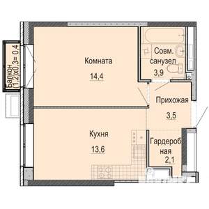 1-к квартира, строящийся дом, 38м2, 24/25 этаж
