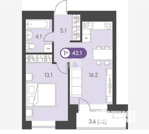 1-к квартира, вторичка, 42м2, 9/24 этаж