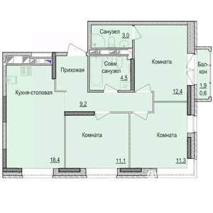 3-к квартира, строящийся дом, 70м2, 3/17 этаж