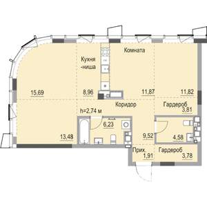 Студия квартира, строящийся дом, 95м2, 7/23 этаж