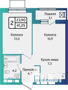 2-к квартира, строящийся дом, 42м2, 16/17 этаж
