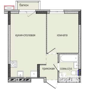 1-к квартира, строящийся дом, 36м2, 3/16 этаж