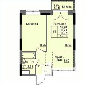 1-к квартира, строящийся дом, 39м2, 10/17 этаж