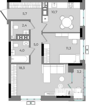 2-к квартира, вторичка, 61м2, 13/16 этаж