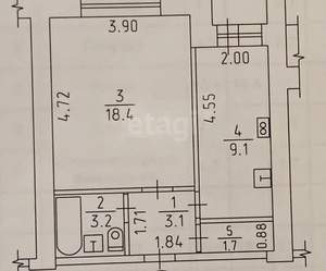 1-к квартира, вторичка, 35м2, 3/9 этаж