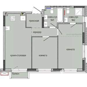 2-к квартира, строящийся дом, 58м2, 1/16 этаж