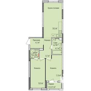 2-к квартира, строящийся дом, 62м2, 2/17 этаж