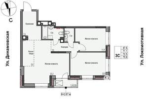 3-к квартира, строящийся дом, 72м2, 13/17 этаж