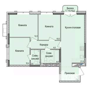 3-к квартира, строящийся дом, 73м2, 3/16 этаж
