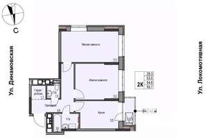 2-к квартира, строящийся дом, 55м2, 2/17 этаж