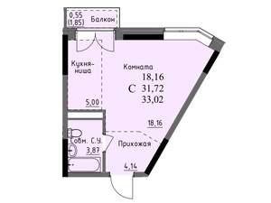 Студия квартира, строящийся дом, 32м2, 9/17 этаж