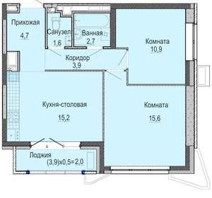2-к квартира, вторичка, 57м2, 21/25 этаж