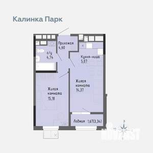 1-к квартира, вторичка, 46м2, 3/17 этаж