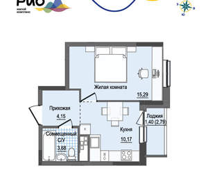 1-к квартира, вторичка, 34м2, 12/17 этаж