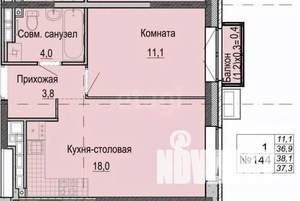 1-к квартира, вторичка, 37м2, 15/25 этаж