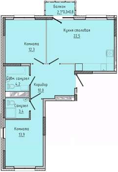 2-к квартира, строящийся дом, 67м2, 13/17 этаж