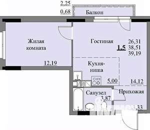 1-к квартира, строящийся дом, 41м2, 3/17 этаж