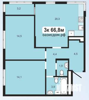 3-к квартира, вторичка, 67м2, 3/17 этаж