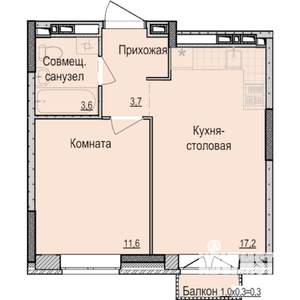 1-к квартира, строящийся дом, 36м2, 1/17 этаж