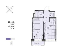 2-к квартира, строящийся дом, 40м2, 11/17 этаж