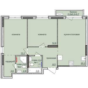 2-к квартира, строящийся дом, 63м2, 13/17 этаж