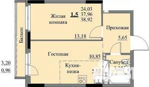 1-к квартира, строящийся дом, 41м2, 15/17 этаж