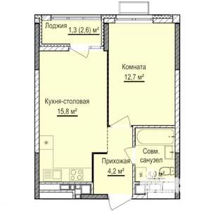 1-к квартира, строящийся дом, 38м2, 14/17 этаж