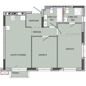 2-к квартира, строящийся дом, 58м2, 3/16 этаж