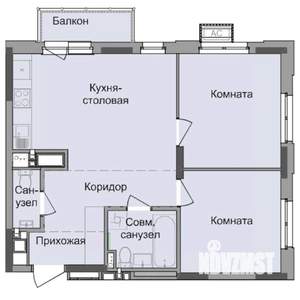 2-к квартира, строящийся дом, 55м2, 15/17 этаж
