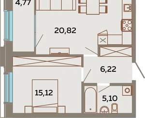 1-к квартира, вторичка, 47м2, 2/25 этаж