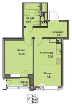 1-к квартира, строящийся дом, 39м2, 17/17 этаж