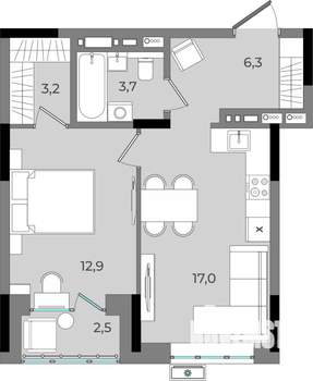 1-к квартира, вторичка, 46м2, 8/16 этаж