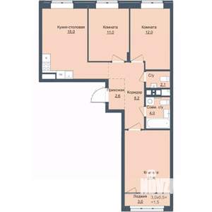 3-к квартира, строящийся дом, 75м2, 1/10 этаж