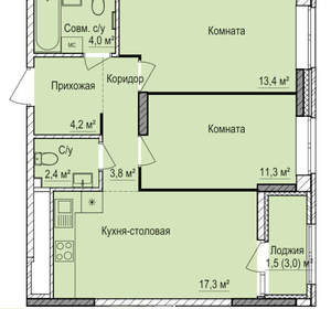 2-к квартира, вторичка, 58м2, 17/17 этаж