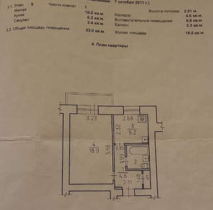 1-к квартира, вторичка, 33м2, 5/5 этаж