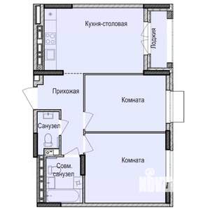 2-к квартира, строящийся дом, 56м2, 9/17 этаж