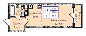 1-к квартира, строящийся дом, 33м2, 3/17 этаж