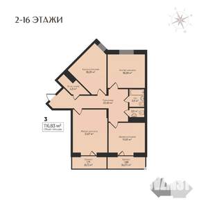 3-к квартира, строящийся дом, 117м2, 9/17 этаж