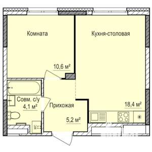1-к квартира, строящийся дом, 38м2, 2/17 этаж