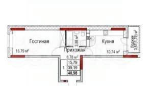 1-к квартира, вторичка, 40м2, 1/12 этаж