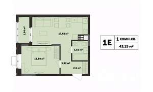 1-к квартира, строящийся дом, 43м2, 7/17 этаж