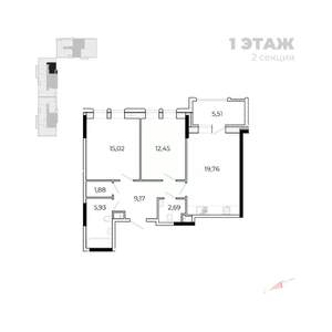 1-к квартира, строящийся дом, 72м2, 1/17 этаж