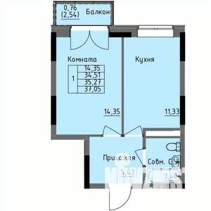 1-к квартира, строящийся дом, 35м2, 16/17 этаж